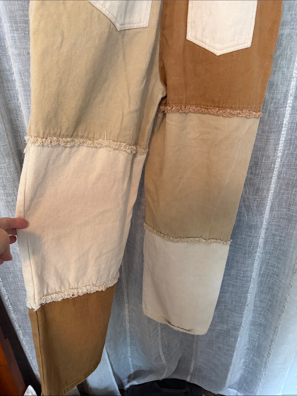 Blue Blush Patchwork Cotton Denim Patchwork Boho Large Overalls - Neutral Multi - Picture 11 of 12